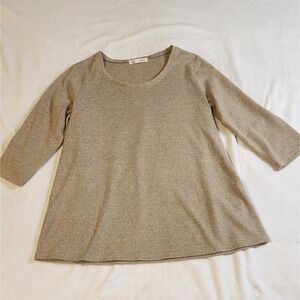 Cactus + Pearl Womens Knit Blouse, 3/4 Sleeve Tan Size Medium Career Work Office